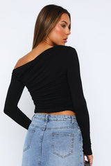 Off Shoulder Ruffled Long Sleeve Knit Top