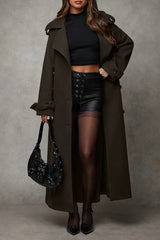 Long Notched Lapel Wool Blend Overcoat