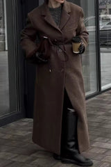 Relaxed Fit Wool Lapel Long Overcoat