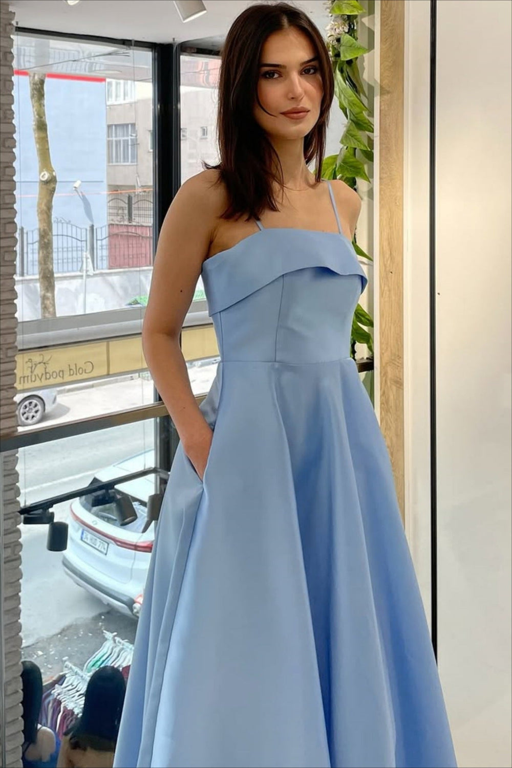 Elegant Satin Slip Vintage Formal Dress S / Blue