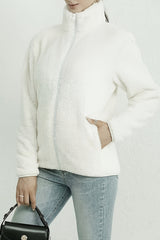 Casual Fuzzy Zipper Jacket White / S