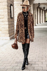 Leopard Print Notch Lapel Plush Overcoat