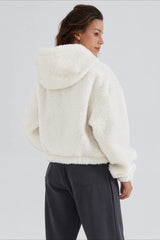 Fuzzy Hooded Zip Short Jacket