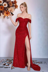 Beaded Bustier High Slit Formal Dress