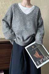 Oversized V-Neck Knit Sweater