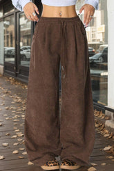 Draped Elastic Waist Wide Knit Pants