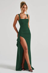 Sexy Spaghetti Strap High Slit Maxi Party Dress S / Green