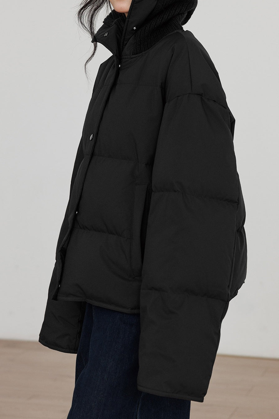 Knit Collar White Duck Down Puffer Jacket