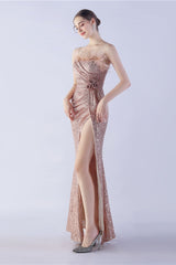 Ostrich Feather Embellished Maxi Dress Gold / S