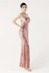 Sequin V Neck Cross Strap Mermaid Maxi Dress