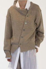 Asymmetrical Button Irregular Slouchy Solid Sweater