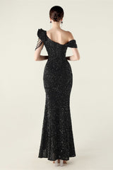 Draped One Shoulder Ruffle Formal Dress