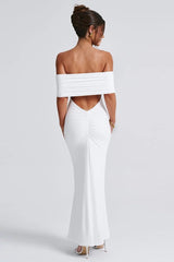 Solid Off Shoulder Ruched Formal Dress