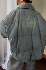 Washed Denim Stand Collar Puffer Jacket