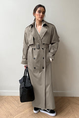 Extra Long Belted Waist Cotton Overcoat