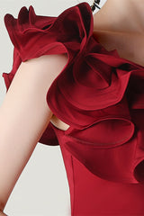 Ruffled Floral One Shoulder Satin Party Dress