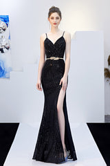 Sexy Slim Fishtail Party Dress with Belt Black / S