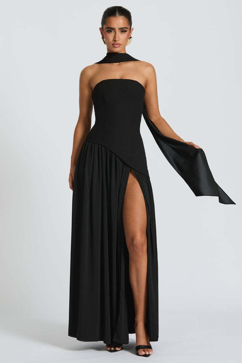 Solid Bustier High Slit Formal Dress