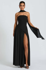 Solid Bustier High Slit Formal Dress