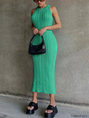 Cable Knit Bodycon Midi Dress Green / S Midi Dresses