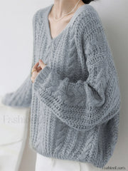 Cable Knit Graceful Oversized Sweater Grey / S Sweaters L