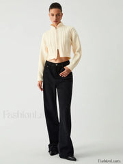 Cable Knit Two Trendy Way Zip Crop Cardigan Sweaters L