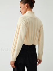 Cable Knit Two Trendy Way Zip Crop Cardigan Sweaters L