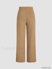 Camel Drawstring Ribbed Trendy Wide Leg Pants Pants