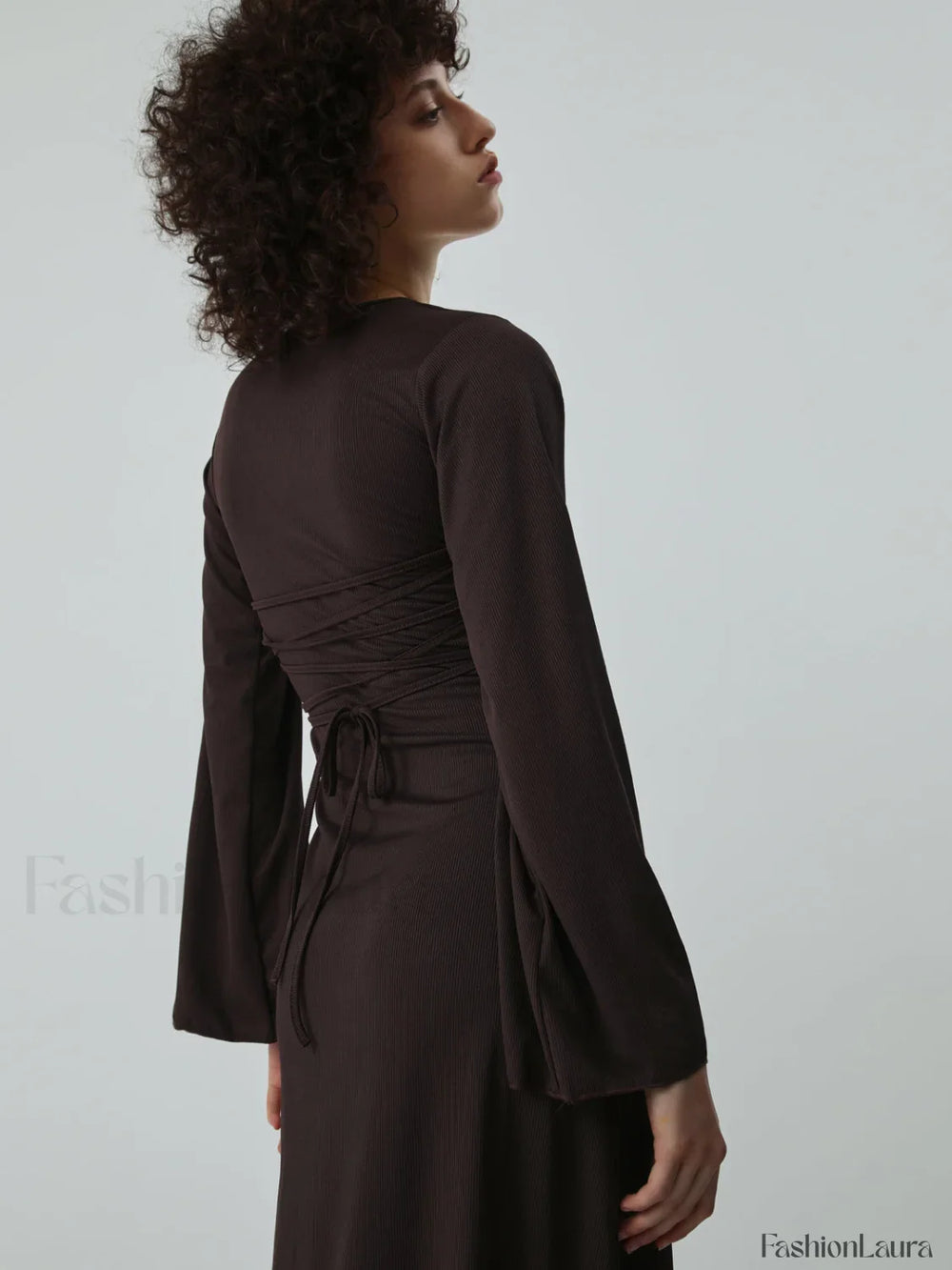 Caramel Flare Long Trendy Sleeve Knit Long Dress Knit Dresses