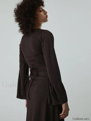 Caramel Flare Long Trendy Sleeve Knit Long Dress Knit Dresses