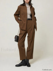 Caramel Smart Cropped Trendy Straight Leg Pants Pants