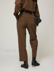 Caramel Smart Cropped Trendy Straight Leg Pants Pants