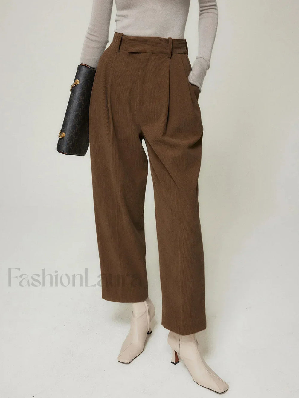 Caramel Smart Cropped Trendy Straight Leg Pants Brown / XS Pants