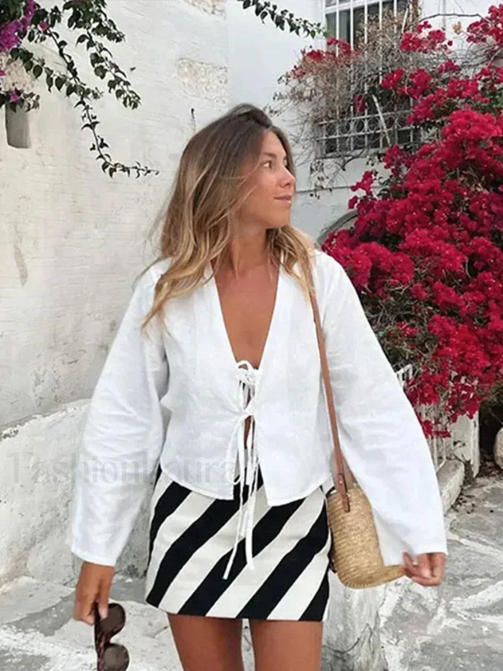 Casual Hollow V Neck Streetwear Blouse