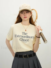 Casual Letter Round Neck Short T Shirt Beige / XS