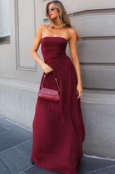 Strapless Off Shoulder Maxi Formal Dress S / Red