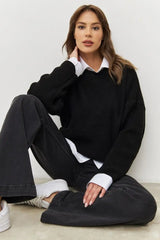 Casual Crew Neck Loose Solid Sweater