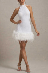Shiny Fuzzy Sequin Bodycon Party Dress S / White
