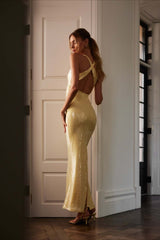 Backless Floral Sequin Maxi Dress