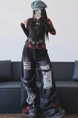 Dark Tone Flared Wide Leg Jeans Dark Gray / S