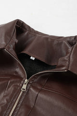 Vintage Brown PU Leather Jacket
