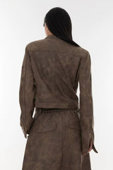 Cropped Tie-Dye Stand Collar Jacket