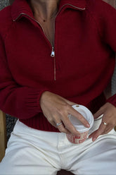 Solid Color Notched Collar Relaxed Knit Sweater