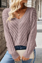 Hollow Knit Loose Pullover Sweater Light Purple / S