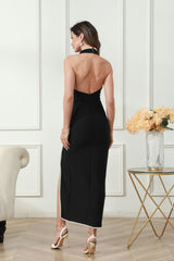 Pearl Embellished Halter Neck Formal Dress