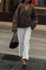 Solid Color Knit V Neck Coat coats