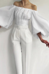 Elegant Puff Sleeve Cold Shoulder Blouse