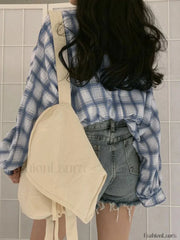 Checkered Puff Sleeve Button Blouse Long Sleeves