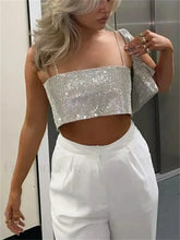 Chic Glitters Spaghetti Strap Shiny Bandeau Tube Crop Top