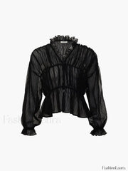 Chiffon Ruffle Graceful Detail Blouse Blouses